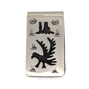 Handmade Sterling Silver Money Clip Genuine Native American Signed Bia Eagle ***
